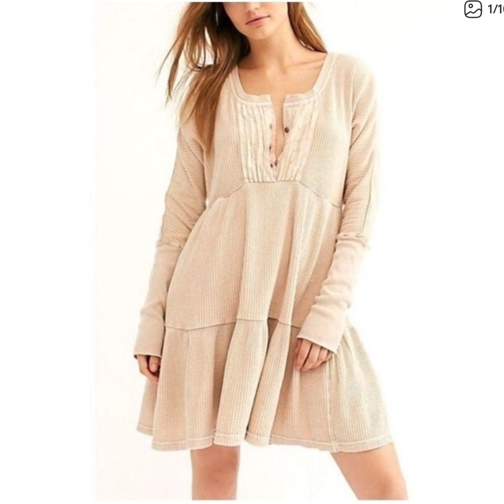 Free People Tan Jolene Waffle Knit Mini Dress Size XS
